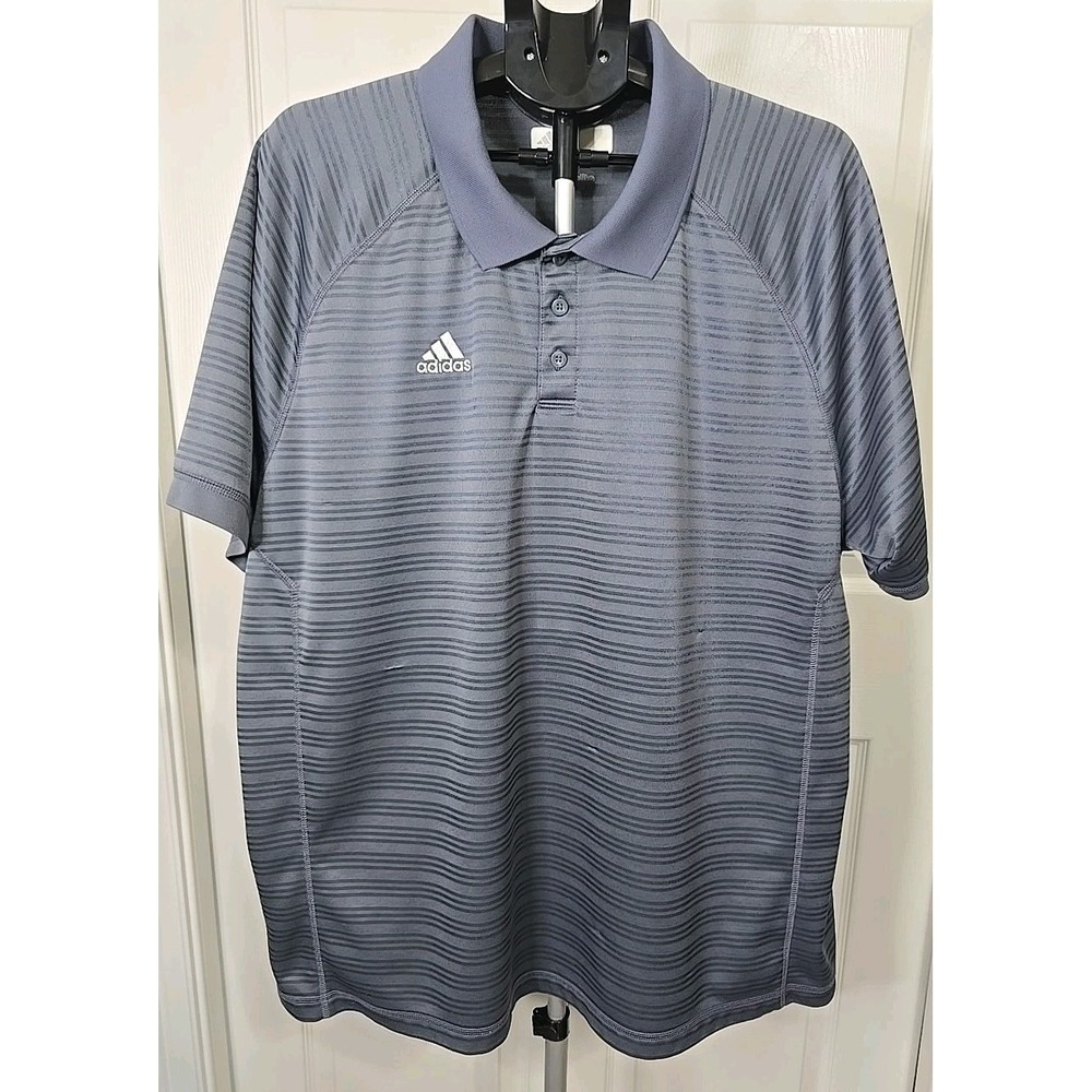 Adidas Men's 2XL Gray Polo Shirt Climalite Embroidered Logo Short Sleeve